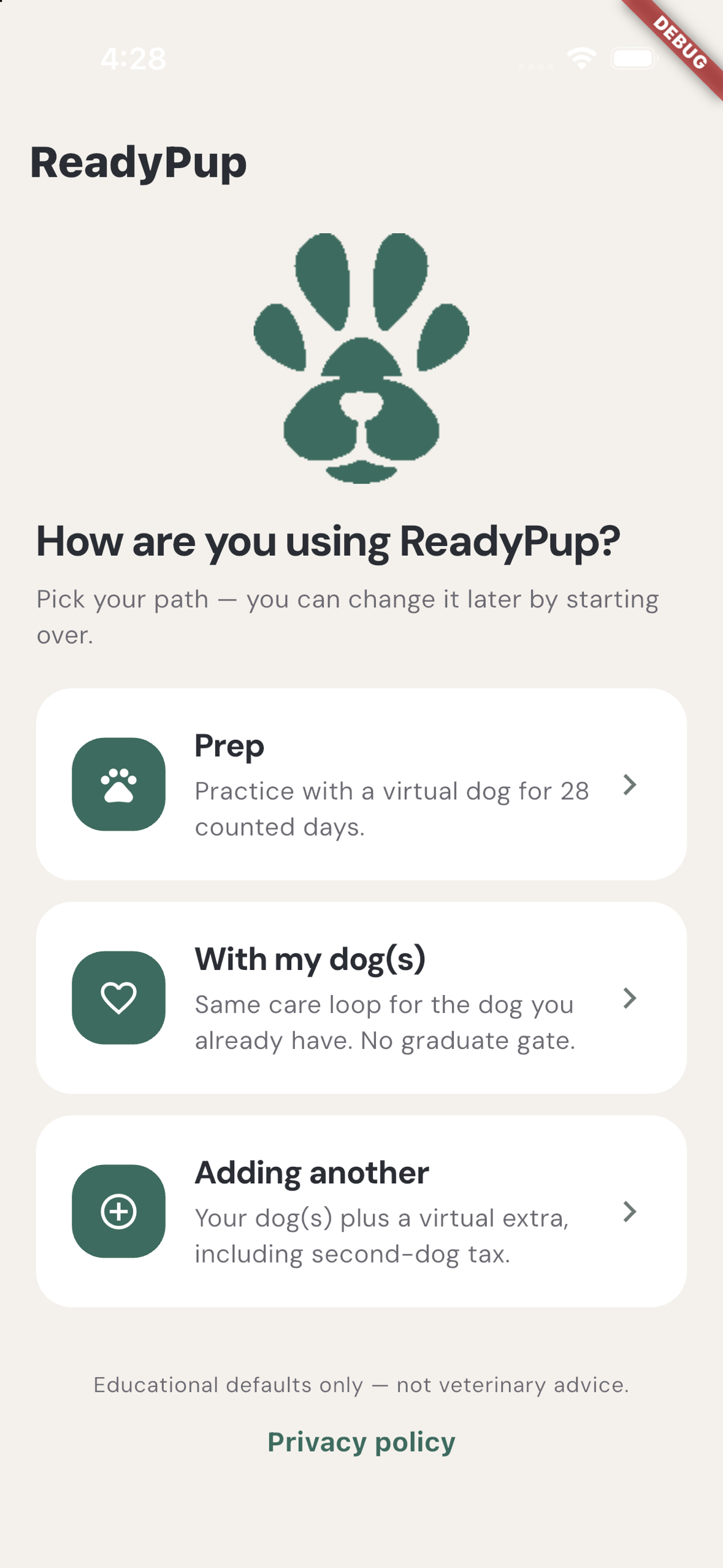 ReadyPup door screen — Prep, With my dog(s), or Adding another
